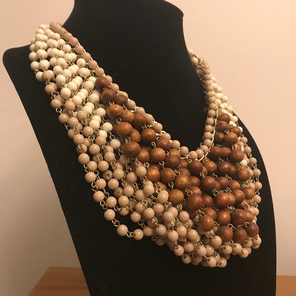 Beaded Wood & Cream Choker